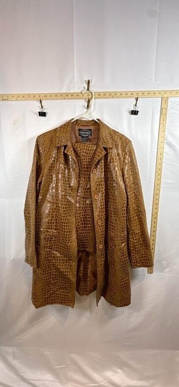 Vintage Selene Sport Faux Crocodile Leather Jacket Duster Pants Set Brown 14